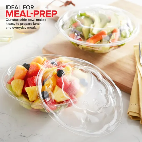 Miniatura 6 de Stock Your Home Cuencos de Ensalada de Plástico Transparente de 18 oz con Tapas Desechables (Paquete de 50) Mini Recipiente para Llevar con Tapa a