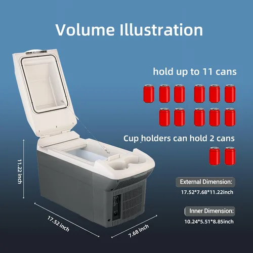Miniatura 2 de Refrigerador portátil para automóvil de 9 cuartos de galón, capacidad de 9 litros, refrigerador de 12 V, enfriador eléctrico, enfriador/calentador