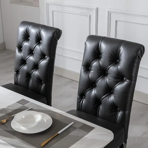 Miniatura 4 de Juego de 2 sillas de comedor tapizadas de piel sintética, sillas Parsons con respaldo alto, sillas laterales sin brazos para cocina y comedor