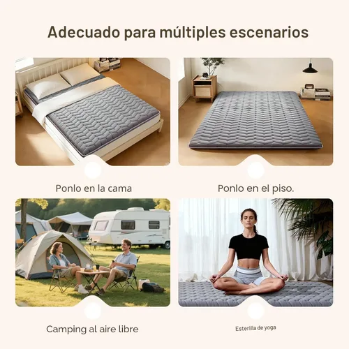 Miniatura 7 de Colchón de espuma de alta calidad para futón japonés, tamaño Queen de 60 x 80 pulgadas, 100% espuma de alta densidad, cómodo colchón de suelo, Gris
