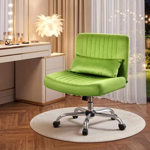 Miniatura 14 de Warmiehomy Silla de oficina cruzada de terciopelo con ruedas, silla de escritorio de lujo con patas cruzadas para dormitorio, silla de computadora