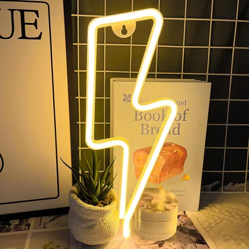 Miniatura 7 de Letreros de Neón Rayo Letrero de Luz de Neón para Decoración de Pared, Alimentado por Batería o USB Luz LED de Rayo Letrero de Neón para Dormitorio