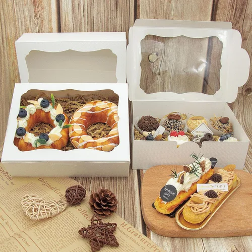 Miniatura 19 de 20 cajas blancas de panadería de 8 x 6 x 2.5 pulgadas, cajas de galletas con ventana, cajas de postre para galletas, pasteles, macarrones, donas