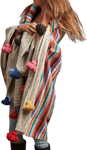 Miniatura 10 de Verve CULTURE Manta marroquí, manta de algodón estilo bohemio para cama y sofá, decoración marroquí, manta con borlas, manta de boda marroquí Marrón