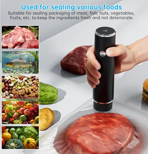 Miniatura 2 de Potente sellador al vacío de mano, máquina compacta para ahorrar alimentos con 10 bolsas reutilizables, diseño portátil para preparación de comidas