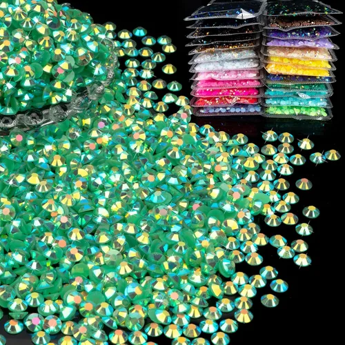 5000 diamantes de imitación redondos de resina de 0.157 pulgadas (0.157 in) a granel, brillantes AB verde oscuro, parte trasera plana, gemas de