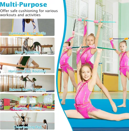 Miniatura 9 de Giantex Colchoneta de gimnasia plegable de 4 x 4 pies con asas de transporte, tapete bio-plegable para niños y animadoras