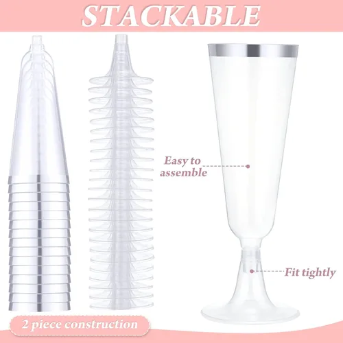 Miniatura 2 de CHENGU Paquete de 200 Copas Flautas de Champán de Plástico de 5 Oz, Copas de Vino Desechables para Brindar, Copas Flautas de Champán para Bodas