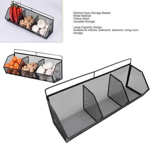 Miniatura 2 de Cesta de alambre de metal, 3 rejillas para colgar en la pared, organizador de almacenamiento de apertura inclinada para cocina, baño, lavandería