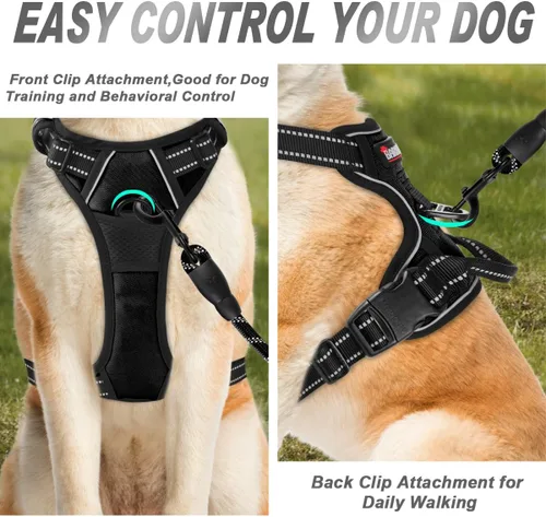Miniatura 2 de Barkbay Arnés antitirones con clip frontal para perros, material resistente y reflectante, mango de fácil control para pasear perros grandes
