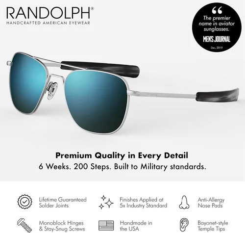 Miniatura 3 de Randolph USA - Lentes de sol de aviador para hombre o mujer, cromo mate, clásicos, polarizados y no polarizados con protección UV