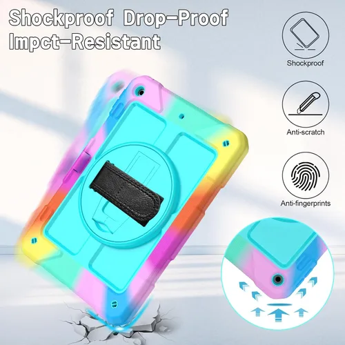 Miniatura 7 de LTROP Funda para iPad de 9ª/8ª/7ª generación (2021/2020/2019), Funda para iPad de 10.2" a prueba de golpes con correa para el hombro, soporte