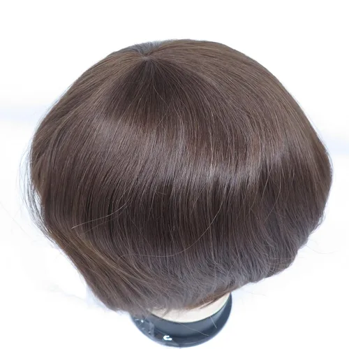 Miniatura 11 de Unidad de reemplazo de cabello súper natural para hombre, cabello sedoso, tupé, inyección de cabello humano real, pelo liso natural, peluca #1B