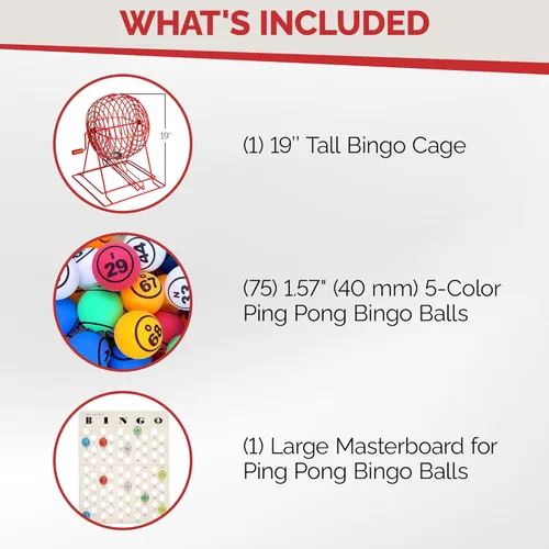 Miniatura 2 de MR CHIPS Juego de bingo profesional con jaula de bingo extra grande (19 pulgadas de alto), bolas de bingo de ping pong de una sola cara y tablero