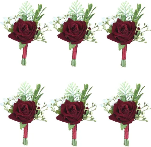 Miniatura 8 de 6 unids/lote Novio Boutonniere Hombre Mujer Novia Muñeca Ramillete Artificial Boda Flores Decoración Fiesta (marfil, Boutonniere)