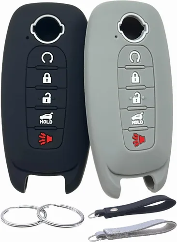 Miniatura 7 de REPROTECTING Funda de goma de silicona para llavero compatible con Nissan Pathfinder Rogue Kicks (5 botones, negro/negro)