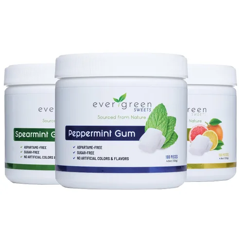 Miniatura 8 de Evergreen Sweets Chicle – Tarro de 100 piezas – Chicle de fruta natural hecho con xilitol y stevia – Sin azúcar, sin aspartamo y vegano, paquete de 3