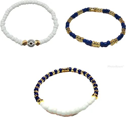 Miniatura 8 de Juego de 3 pulseras de cuerda elástica de santería de ojo malvado hechas a mano Obatala Oshun Yemaya Orula Elegua Oya Ogun Ochosi Shango Babalu Aye
