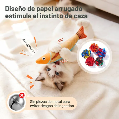 Miniatura 3 de Potaroma Juguetes para gatos con pescado sabino, paquete de 3, sonido crujiente de menta de gato, suave y duradero, juguete interactivo para gatitos