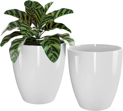 QCQHDU Maceta de 10 pulgadas con agujeros de drenaje, paquete de 2 macetas resistentes para plantas, árboles y flores, maceta grande para plantas de