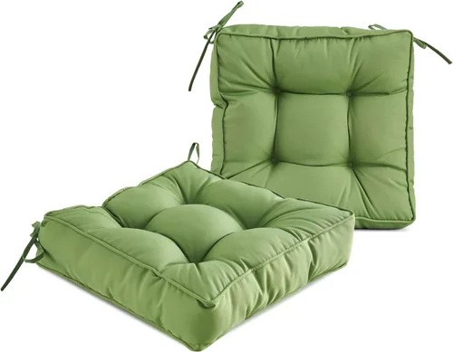 Miniatura 11 de ARTPLAN Cojín de asiento para exteriores, cojín cuadrado grueso para silla de mimbre de patio con lazo, juego de 2, 19 x 19 x 5 pulgadas, beige