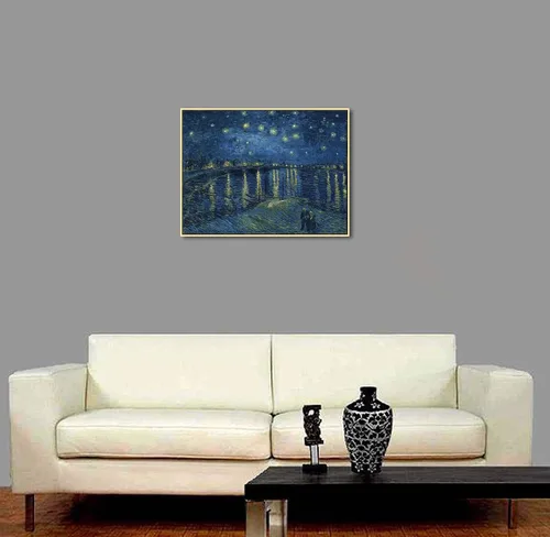 Miniatura 3 de Wieco Art – Impresiones en lienzo enmarcadas Giclee de La noche estrellada sobre el Ródano, cuadros de Van Gogh, reproducción de pinturas