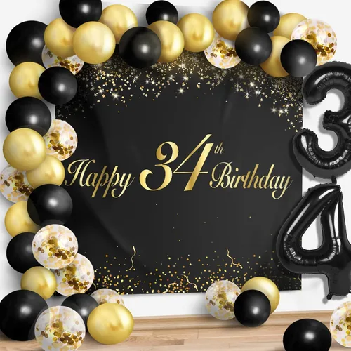 Miniatura 29 de Juego de globos negros de feliz cumpleaños 70 – Decoración de guirnalda temática de fiesta con texto en inglés "Cheers to 70 Years Old Party Theme