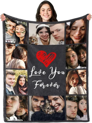Miniatura 10 de Mantas personalizadas con collage de fotos y texto, hechas en Estados Unidos, mantas personalizadas con imágenes personalizadas para cumpleaños
