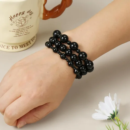 Miniatura 7 de 1200 piezas de cuentas negras, cuentas de acrílico tipo pony, cuentas redondas lisas de 4/6/8/10/12 mm para pulseras, cuentas espaciadoras de perla