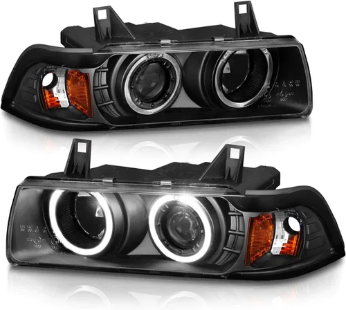 Miniatura 2 de AmeriLite Juego de faros delanteros de repuesto para BMW Serie 3 E36 Sedan 1992-1998 1 pieza LED Halo negro proyector de repuesto – lado
