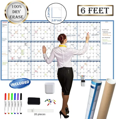 Miniatura 9 de Calendario de pared de borrado en seco, 38 x 26 pulgadas, calendario anual sin fecha en blanco, planificador laminado de alta calidad, calendario