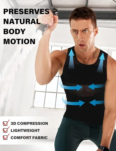 Miniatura 4 de Arjen Kroos Camisa adelgazante para hombre con malla, camiseta de compresión con elasticidad en 4 direcciones, moldeador del cuerpo para pecho