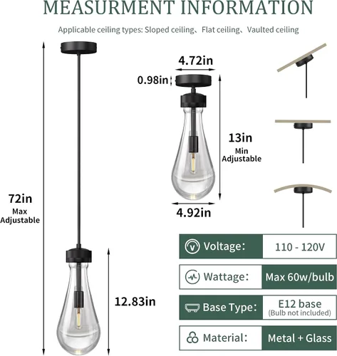 Miniatura 3 de Lámpara colgante de gota de lluvia, luces colgantes negras para isla de cocina, paquete de 3, luces modernas de isla para cocina, casa de campo