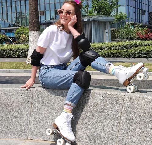 Miniatura 8 de PAPAISON Patines de ruedas para mujeres y hombres, de lujo de 2 capas de microfibra de cuero de doble fila - Patines clásicos de ruedas para niñas