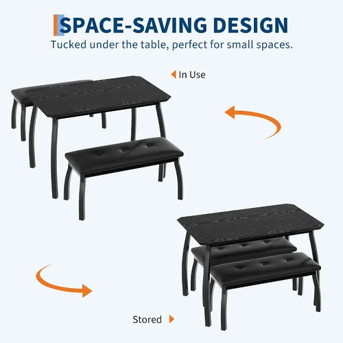 Miniatura 4 de Mesa de comedor para 4, juego de mesa de cocina de 3 piezas para 4 personas con mesa de madera y marco de metal, mesa de cocina industrial con 2