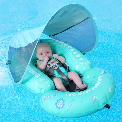 Miniatura 4 de Mambobaby - Flotador infantil autoinflable con toldo para piscina, cama flotante plegable/comprimible para bebé, flotador de natación para niños