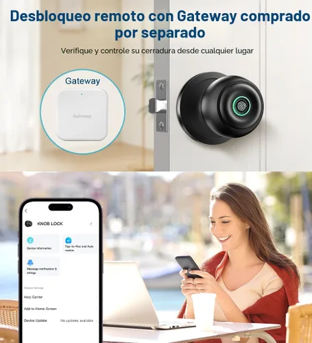Miniatura 8 de Cerradura de puerta por huella dactilar, perilla de puerta inteligente con cerradura, perilla de puerta biométrica con aplicación y llave, cerradura