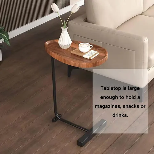 Miniatura 5 de Mesa auxiliar marrón en forma de C para sofá, mesa auxiliar única de Martini, mesa de bebida para sofá de cama, mesa de MDF resistente y patas