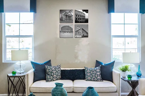 Miniatura 3 de NAN Wind Moderno lienzo de 4 paneles de arquitecturas en blanco y negro de giclée, pinturas de paisajes en lienzo de edificios de Roma, pinturas