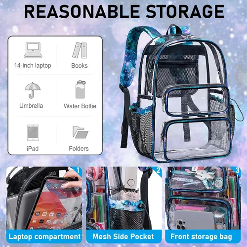 Miniatura 37 de CAMTOP Mochila transparente resistente y transparente para estudiantes, escuela, trabajo, festival, viajes, deportes, Beige, Mediana, Camtop Mochila