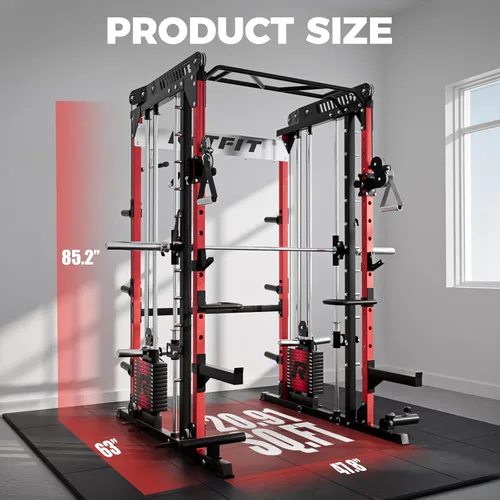 Miniatura 4 de RitFit Paquete de máquina M1 Pro Smith, jaula de potencia todo en uno con juego de pilas de pesas, incluye sistema LAT Pulldown y cable cruzado