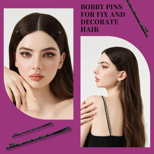 Miniatura 5 de Teenitor Kit de red para el cabello, horquillas negras para el cabello, pasadores para mujer, alfileres en forma de U para moños, redes