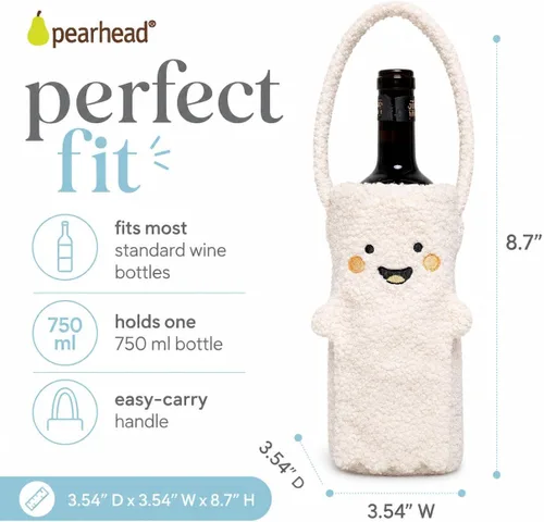 Miniatura 5 de Pearhead Soporte para botella de vino fantasma de Halloween, bolsa de regalo reutilizable de sherpa de felpa con cara sonriente y asa - Lindo regalo