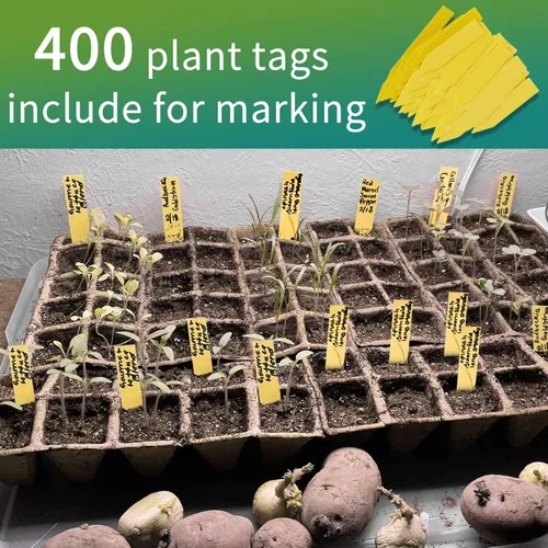 Miniatura 4 de Bandejas de inicio de plántulas de 400 celdas con orificios de drenaje, 40 macetas de turba biodegradables, kit de inicio de plántulas, bandejas