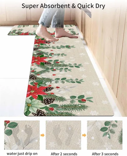 Miniatura 4 de Tapete de baño de eucalipto navideño para bañera, antideslizante, de secado rápido y absorbente, de tierra de diatomeas, para fregadero de cocina