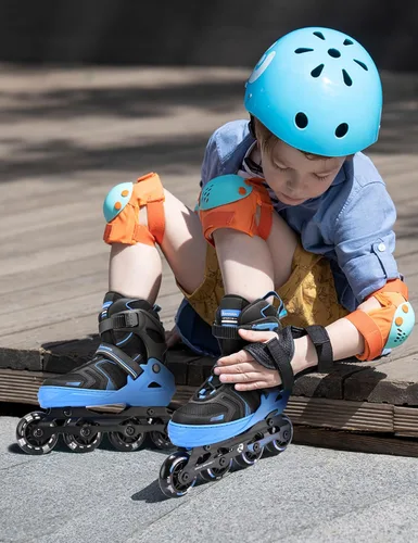 Miniatura 5 de Kuxuan Skates Patines en línea ajustables para niños y niñas, patines para niños de 4 a 12 años con ruedas iluminadas, patines para adolescentes Azul
