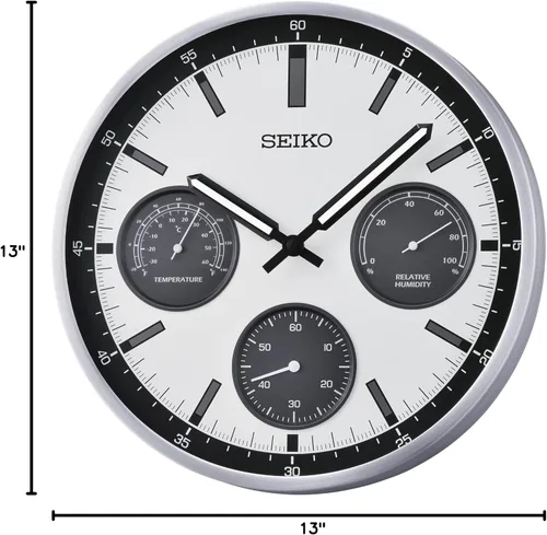 Miniatura 7 de SEIKO QXA823SLH Reloj de pared estilo cronógrafo, plata, 13 pulgadas