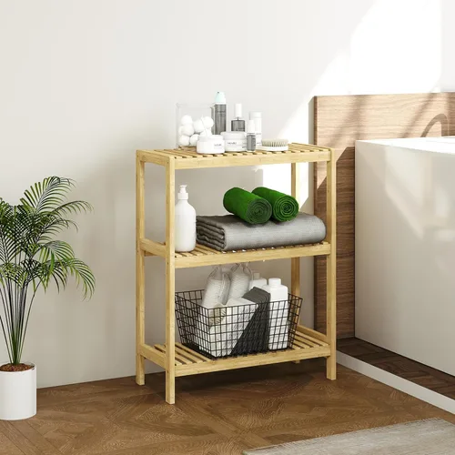 Miniatura 8 de kinbor Estante de bambú multifuncional para baño, cocina, sala de estar, soporte para plantas y flores, estante de almacenamiento (3 niveles)