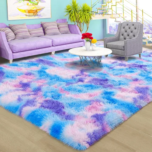 Miniatura 35 de Foxmas - Alfombra para centro de habitación, esponjosa y ultrasuave, para dormitorio, habitación de los niños, habitación del bebé, afelpada, Azul