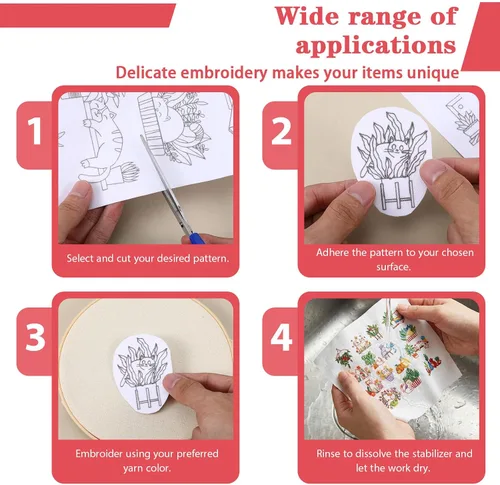 Miniatura 4 de 3 piezas de papel de bordado estabilizador soluble en agua y puntada, papel de bordado para lavar el hogar, gatos, patrón de bordado cruzado